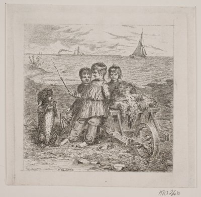 Niños entrenando a un perro de Johan Adolph Kittendorff
