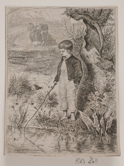 Un niño pescando de Johan Adolph Kittendorff