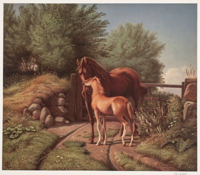 Una yegua con su potro de Johan Adolph Kittendorff
