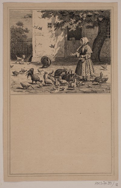 En el gallinero. Nº 11 en Chr. Winther y M. Rørbye, "25 Imágenes para niños pequeños" de Johan Adolph Kittendorff