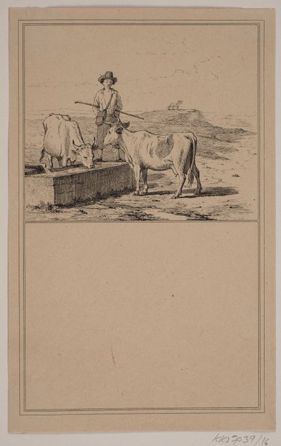 La vaca en el riego. No. 15 en Chr. Winther y M. Rørbye, "25 imágenes para niños pequeños" de Johan Adolph Kittendorff