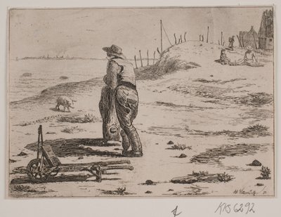 Costa con pescador de pie de Johan Adolph Kittendorff