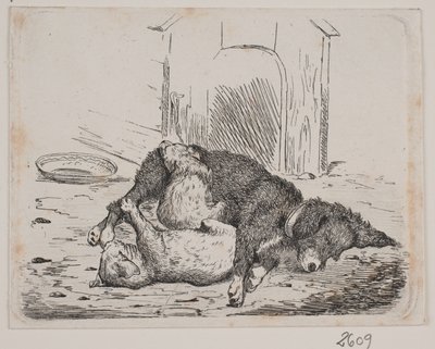 Dachshund con cachorro de Johan Adolph Kittendorff