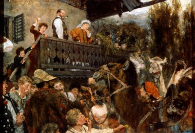 Un Circo Ambulante de Camelleros en Partenkirchen, 1884 de Adolph Menzel