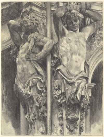 Atlantes en el Pabellón de la Pared del Zwinger de Dresde de Adolph Menzel