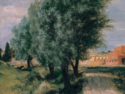 Sitio de construcción con sauces de Adolph Menzel