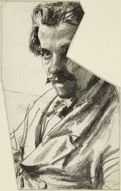Retrato de busto de un hombre con barba, mirando hacia la izquierda, con la cabeza girada hacia el espectador de Adolph Menzel
