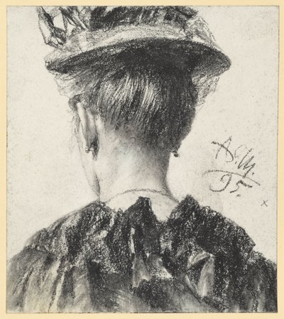 Busto de una mujer con sombrero, visto de espaldas de Adolph Menzel