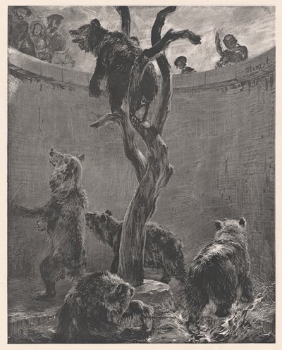 La jaula de los osos en el jardín zoológico (The Bear Pit in the Zoological Gardens) de Adolph Menzel