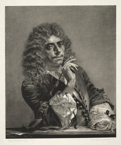 Ensayo sobre piedra con pincel y raspador: Retrato de Molière de Adolph Menzel