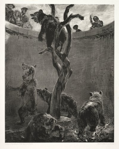 Ensayo sobre piedra con pincel y raspador: El foso de los osos, 1851 de Adolph Menzel