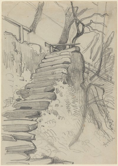 Escalera de piedra en un jardín de Adolph Menzel