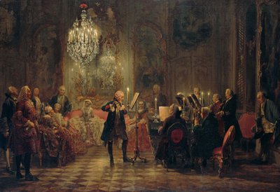 Concierto de flauta con Federico el Grande en Sanssouci, 1850-1852 de Adolph Menzel