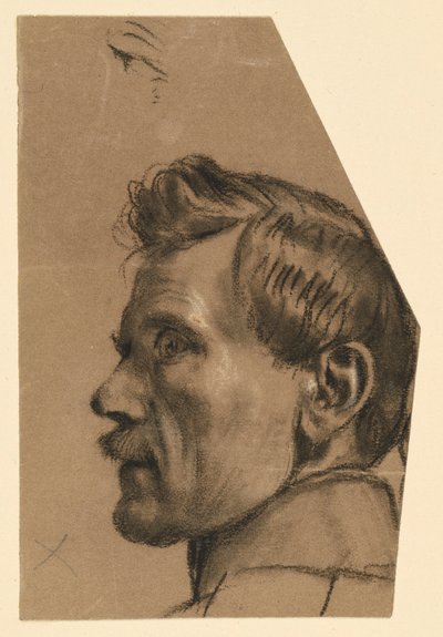 Cabeza de hombre con bigote, de perfil hacia la izquierda de Adolph Menzel