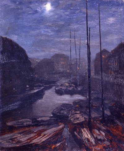Luz de luna sobre el Friedrichsgracht en el Berlín antiguo de Adolph Menzel