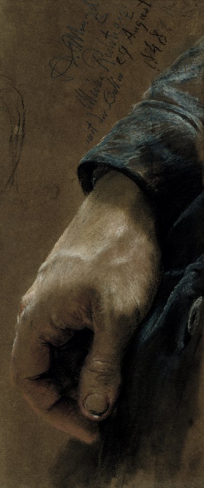 Mi Mano Derecha Dibujada con mi Mano Izquierda, 1848 de Adolph Menzel