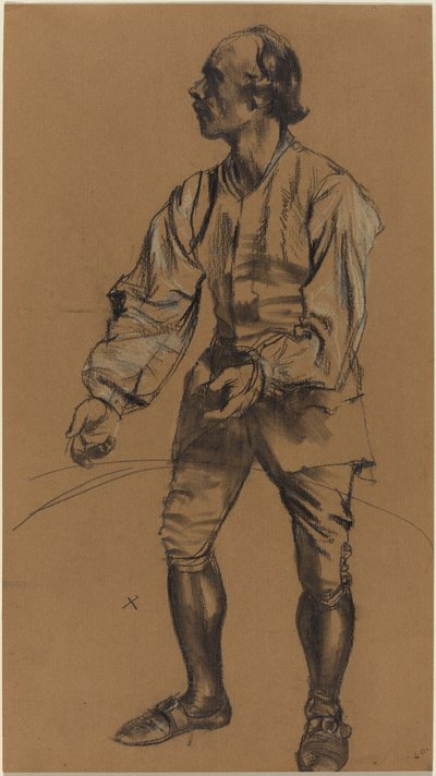 Richard Menzel posando con traje del siglo XVIII de Adolph Menzel