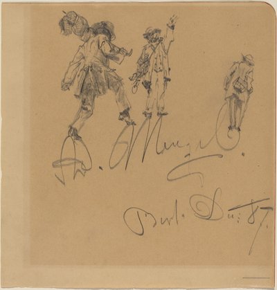 Tres Vagabundos en la Firma del Artista de Adolph Menzel