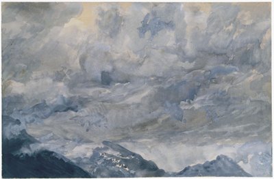 Cielo nublado sobre las cimas de las montañas de Adolph Menzel
