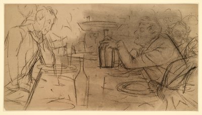 Dos caballeros sentados uno frente al otro en la mesa de una taberna, conversando de Adolph Menzel