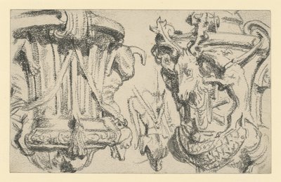 Dos jarrones sobre la balaustrada de la terraza del castillo de Moritzburg, cerca de Dresde de Adolph Menzel