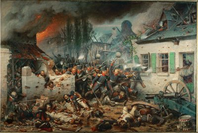 Tropas prusianas asaltan el pueblo de Plancenoit durante la batalla de Waterloo (óleo sobre lienzo) de Adolph Northen