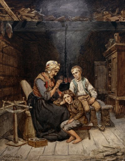 La abuela cuenta un cuento de hadas de Adolph Tidemand
