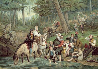 Escena noruega (litografía en color) de Adolph Tidemand