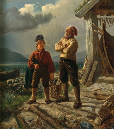 Un viejo marinero y un niño de Adolph Tidemand