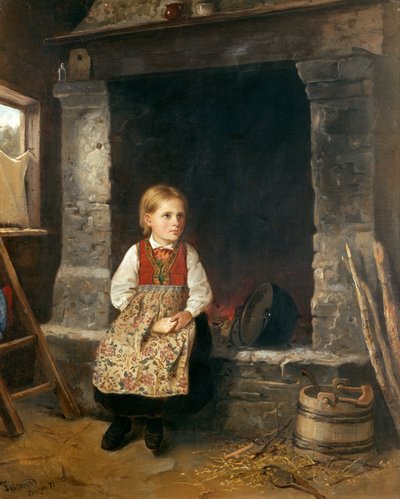 La chica de la chimenea de Adolph Tidemand