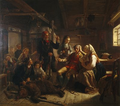 El cazador de osos heridos de Adolph Tidemand
