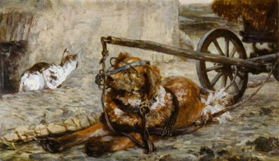 A.Menzel, perro de tiro y gato de Adolph Menzel