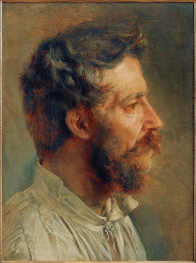 Cabeza de trabajador barbudo de perfil de Adolph Menzel