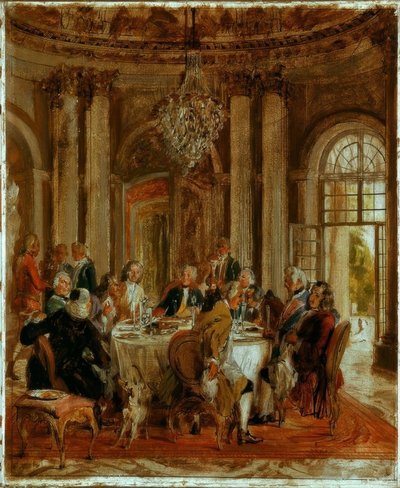 La mesa redonda del rey Federico II en Sanssouci de Adolph Menzel