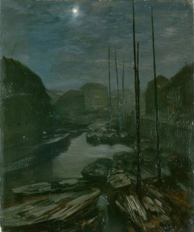 Luz de luna sobre el Friedrichsgracht en el viejo Berlín de Adolph Menzel