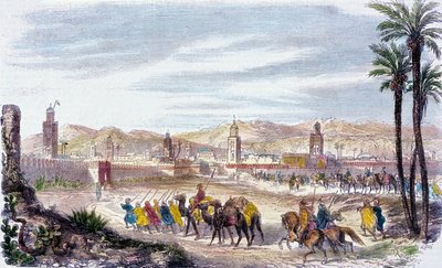 Marrakech, Marruecos (grabado coloreado) de Adolphe (after) Rouargue
