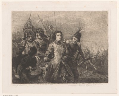 Juana de Arco es capturada y llevada por soldados de Adolphe Alexandre Dillens