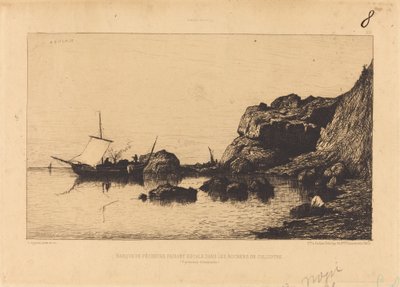 Barca de pescadores haciendo escala en las rocas de Collioure de Adolphe Appian