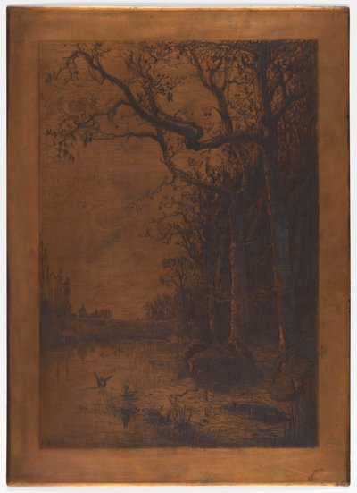 Placa de cobre grabada "Paisaje con patos" por Adolphe Appian de Adolphe Appian