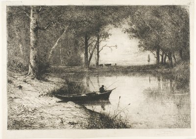 Pescador en un bote en la orilla de Adolphe Appian