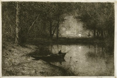 Pescador en un Bote de Remo, al Borde de un Río de Adolphe Appian