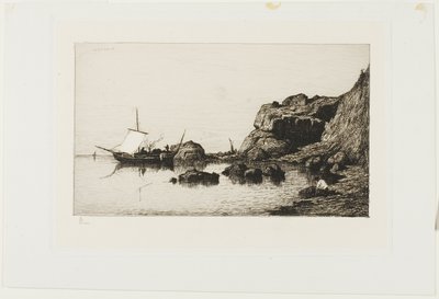 Embarcaciones de pesca cerca de los acantilados en Collioure de Adolphe Appian
