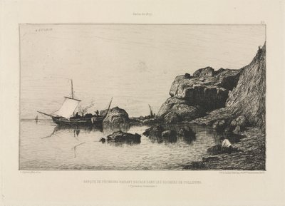 Barco de pesca haciendo escala en las rocas de Collioure de Adolphe Appian