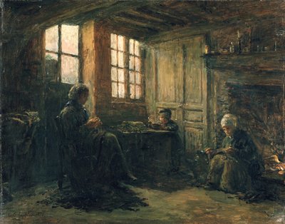 Mujeres deshilachando lino, Honfleur, 1877 de Adolphe Felix Cals
