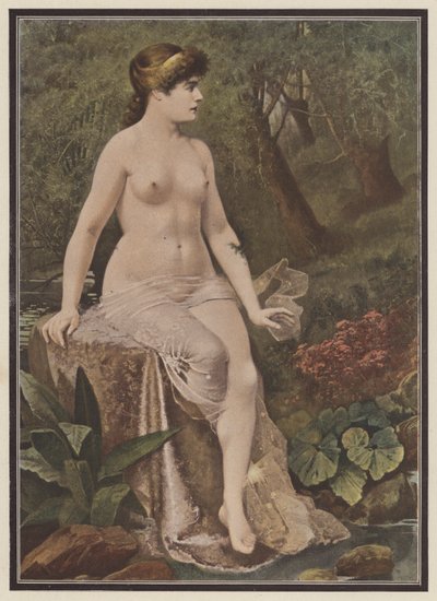 Mujer sentada en el campo (litografía en color) de Adolphe Frederic Lejeune