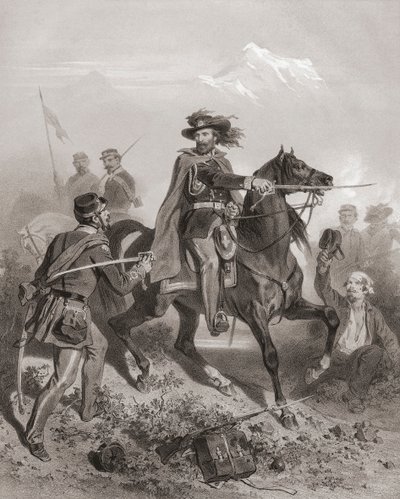 Giuseppe Garibaldi en la Batalla de Varese. (imprimir) de Adolphe Jean Baptiste (after) Bayot