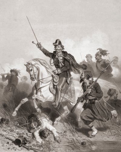 El rey Víctor Manuel II en la batalla de Palestro (impresión) de Adolphe Jean Baptiste (after) Bayot
