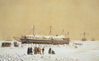 Batería flotante La Tonnante en el hielo antes de Kil-Bouroun, de Nuestros Recuerdos de Kil-Bouroun durante el invierno pasado en el Limán del Dniéper, 1855-56, grabado por Eugene Ciceri (1813-90) de Adolphe Jean Baptiste Bayot and Antoine Leon Morel Fatio
