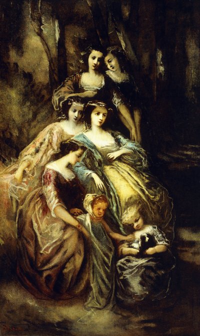 La emperatriz Eugenia y sus asistentes de Adolphe Joseph Thomas Monticelli