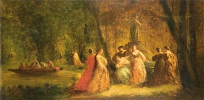 Mujeres en el parque cerca de un río de Adolphe Joseph Thomas Monticelli